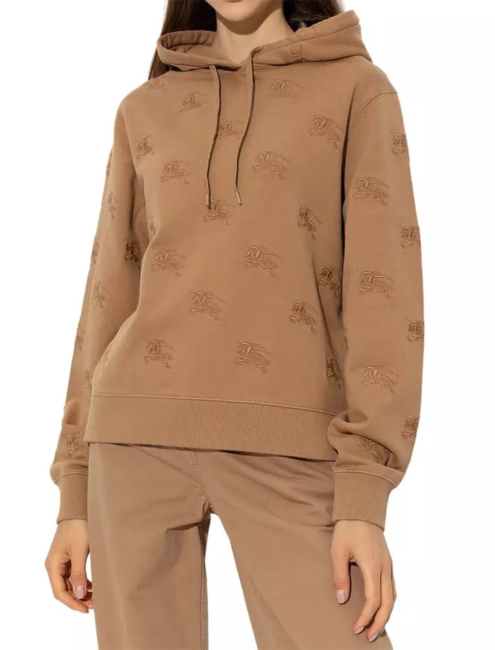NEW Burberry Embroidered Drawstring Hoodie Camel Legacy Brown Hoodie size XS